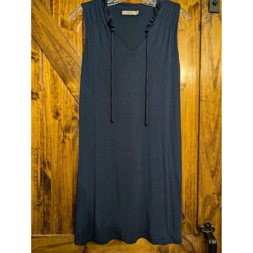 Dalia Womens Navy Blue Ruffle V-Neck Sleeveless Shift Dress XS Double Layered
